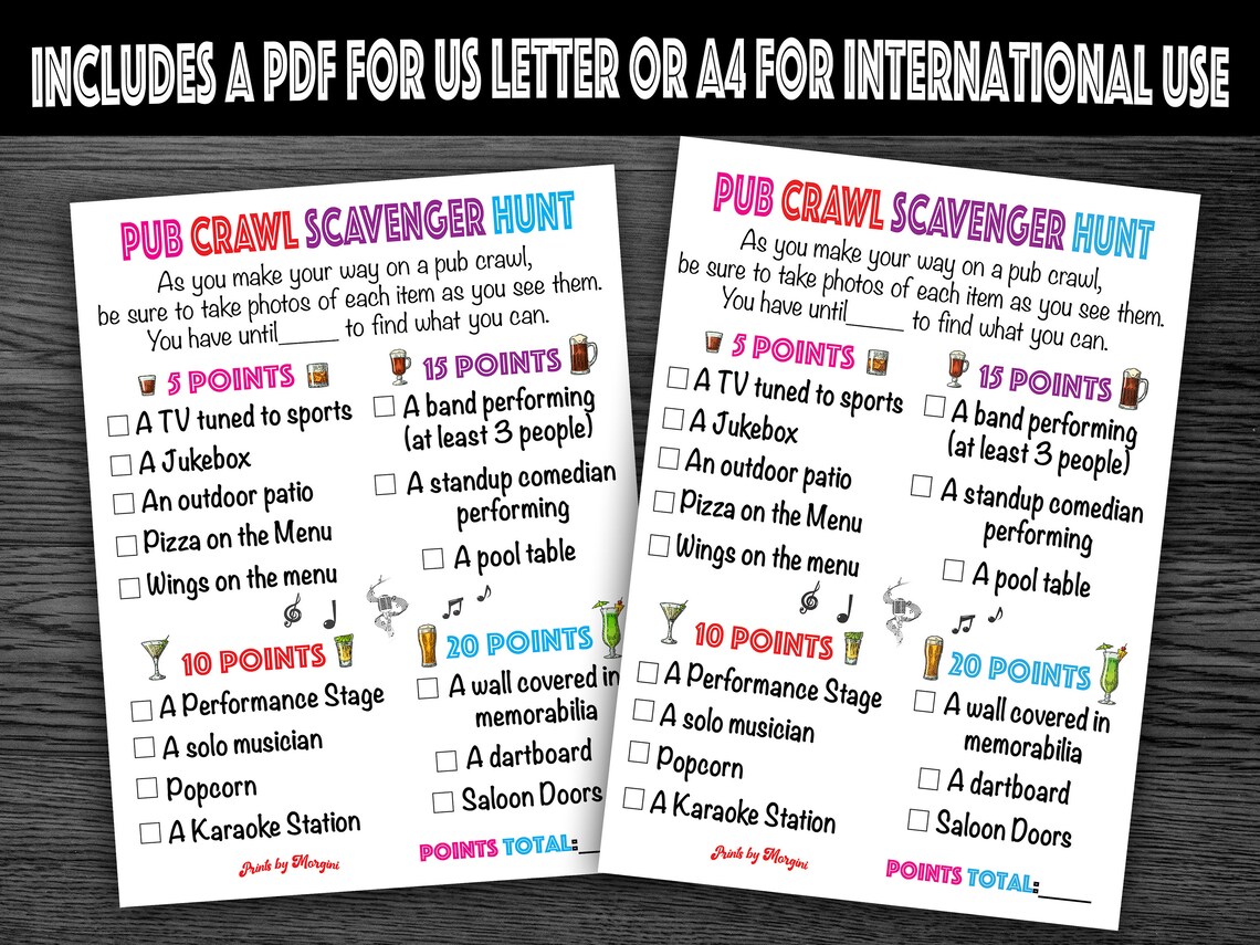 Bar Scavenger Hunt Pub Crawl Scavenger Hunt Bar Crawl Scavenger Hunt Scavenger Hunt Bar Fun