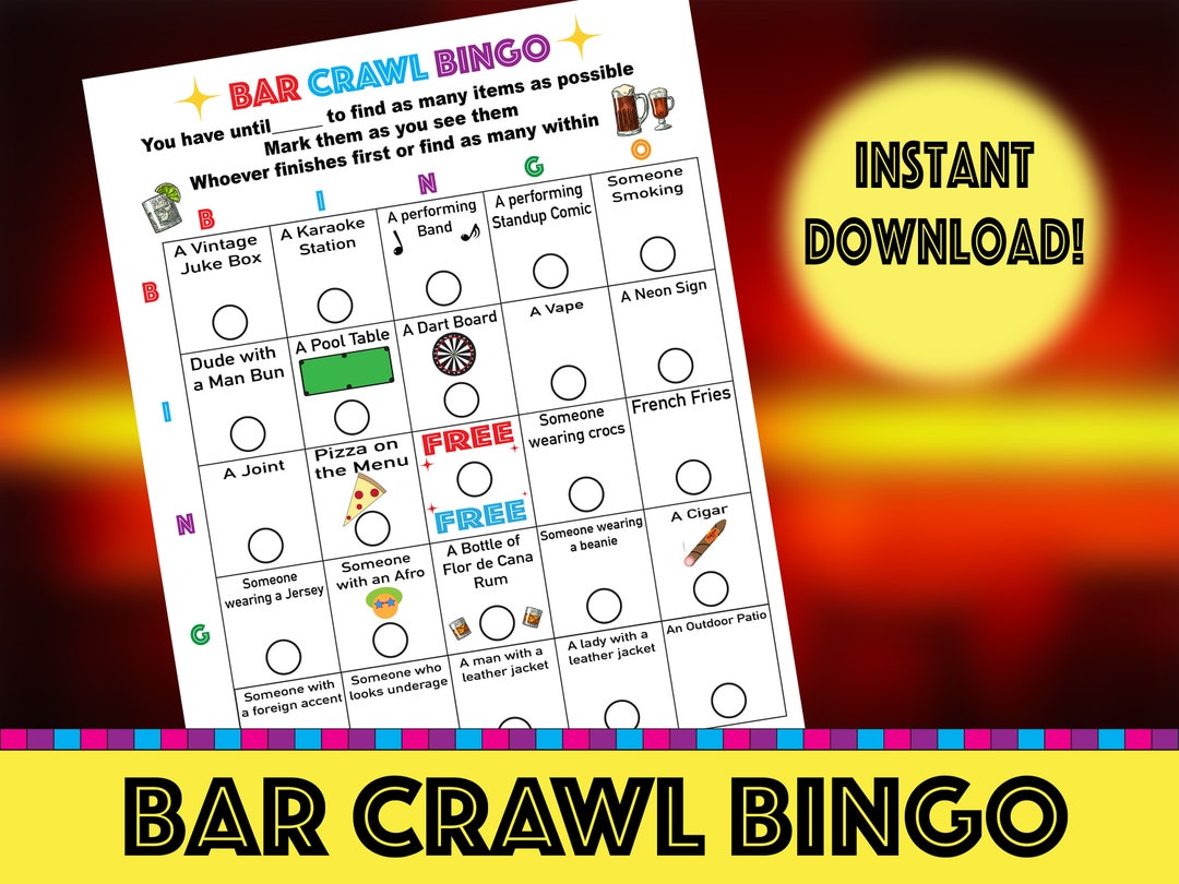 Bar Crawl Bingo Bar Crawl Bingo Game Adult Bingo Game Bachelor Party
