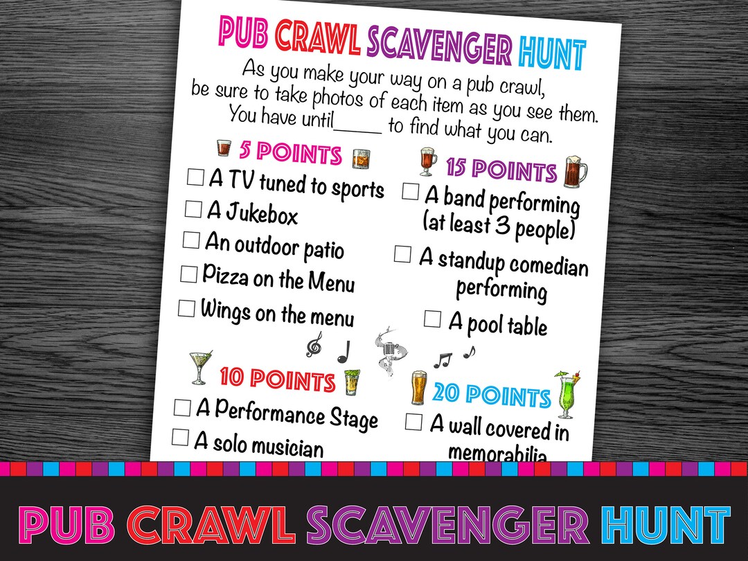 Bar Scavenger Hunt Pub Crawl Scavenger Hunt Bar Crawl Scavenger Hunt Scavenger Hunt Bar Fun