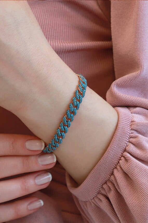 Turquoise Cuban Link Bracelet in 925K 