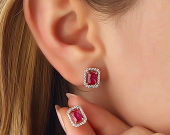Cz Ruby Earrings | Etsy Cz Ruby Earrings | Etsy