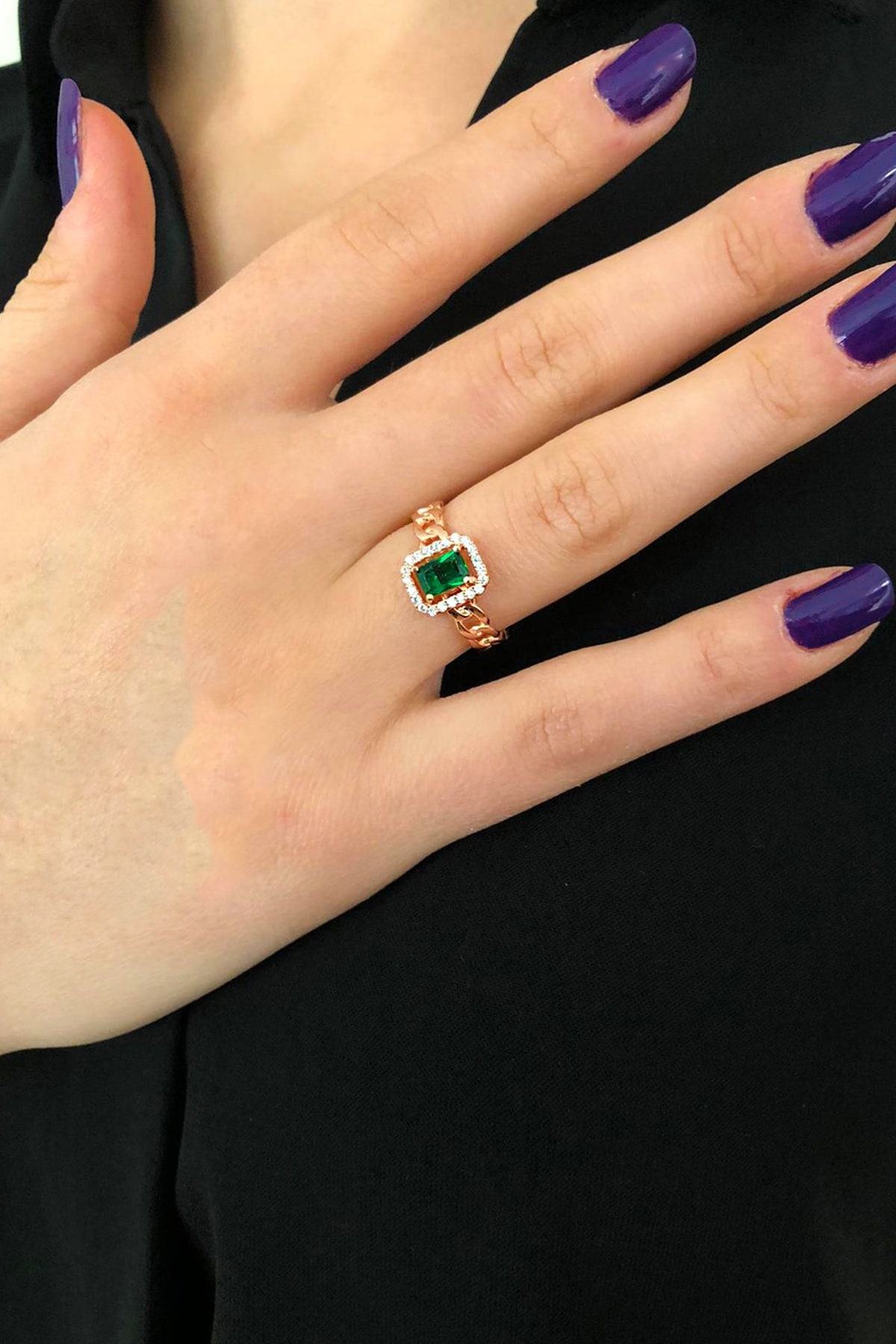 Natural Emerald Ring in 925K Silver With Cuban Link Emerald - Etsy