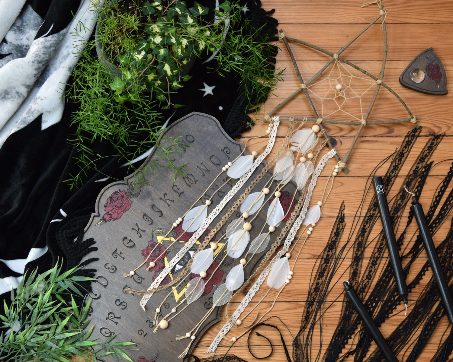 Attrape Rêve Pentagramme en Bois Pour Décoration Murale