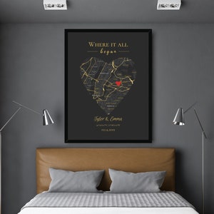 Where We Met Map, Our First Date Map, Where It All Began, Personalized Anniversary Gift For Him, One Year Anniversary Gifts For Boyfriend