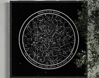 Niestandardowy wydruk mapy gwiazd, spersonalizowany plakat z nocnym niebem, prezent na rocznicę ślubu, gdzie wszystko się zaczęło, mapa gwiazdozbiorów, mapa gwiazd według daty