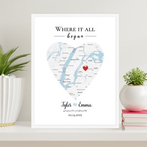 Wo wir uns trafen, wo alles begann, unsere erste Verabredung, Landkarte, personalisiertes Geschenk für ihn, Valentinstag Geschenk für ihn oder sie