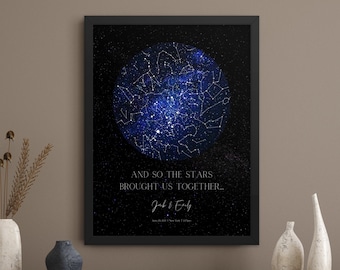 Spersonalizowany wydruk mapy gwiazd, prezent na rocznicę, plakat z nocnym niebem
