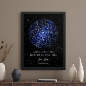 Mapa estelar personalizado por fecha, impresión de mapas estelares, mapa estelar personalizado enmarcado, mapa del cielo nocturno, mapa estelar para esposo, regalo de aniversario con mapa estelar