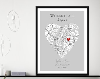 Personalized Where We Met Map Print, Anniversary Gift