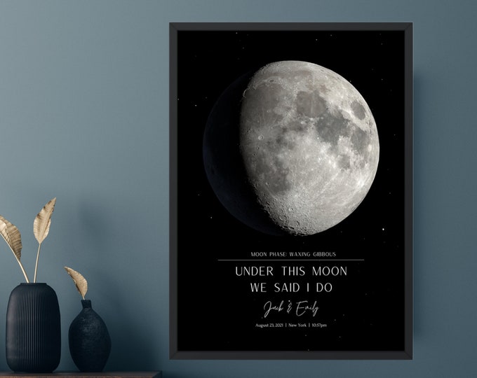 Custom Star Map and Moon Phase, Lunar Art Print, Star Map by Date and ...