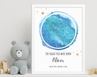 Personalized Star Map By Date, New Baby Boy Gift, The Night You Were Born, Christening Gifts, Baby Boy Gift Personalized, 1st Birthday Gifts