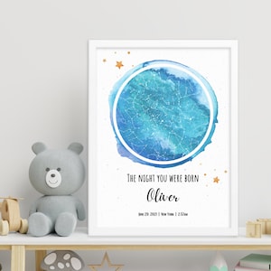 Carte des étoiles personnalisée par date, nouveau cadeau bébé garçon, la nuit de votre naissance, cadeaux de baptême, cadeau bébé garçon personnalisé, cadeaux 1er anniversaire