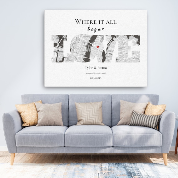 Where It All Began, Our First Date Map, Personalized Anniversary Gift For Him