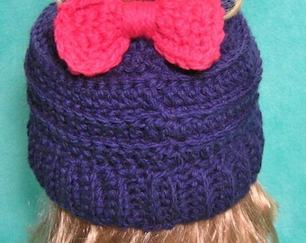 Lovely Hot Pink Bow Winter Hat Handmade Crochet Premium Cotton Purple Hat