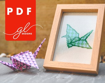 Kruissteekpatroon origami kraanvogel: moderne geometrische print (pdf-patroon)