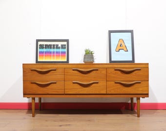Vintage Teak Long Dresser Chest of Drawers by Stonehill, Mid Century Modern Danish, 1960s
