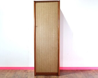 Mid Century Modern Vintage Teak and Rattan Armoire Wardrobe Danish Style