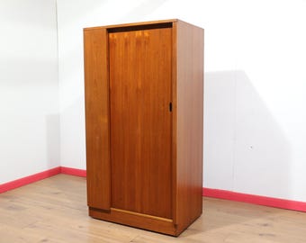 Vintage Teak Tambour Door Armoire by Austinsuite, Mid Century Modern Danish Style Wardrobe, 1960s