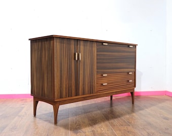 Vintage Teak Credenza by Vanson, Mid Century Modern Danish Style Sideboard Cocktail Cabinet, 1970s