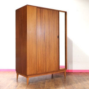 Mid Century Modern VIntage Teak Tripple Armoire with Tambour Door by Austinsuite Danish Style