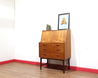 Vintage Teak Secretaire Desk, Mid Century Modern British Danish Style, 1960s