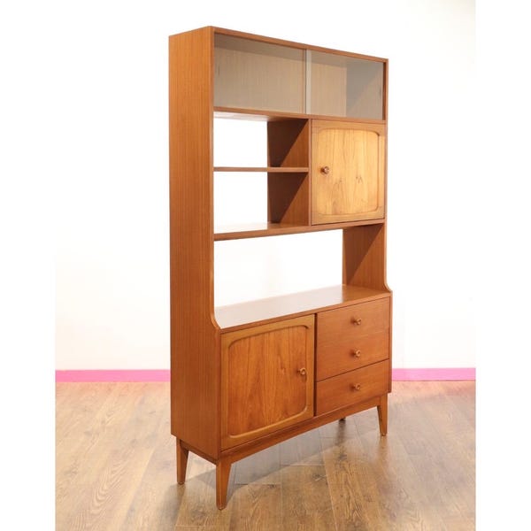 Mid Century Modern Stonehill Stateroom Teak Room Divider Display Drinks Bookcase, Mid Century Modern Vintage Furniture