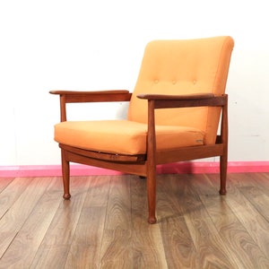 Mid Modern Century Teak Framed Danish Style Reclining Lounge Chair by Guy Rodgers Mid Century Modern Vintage