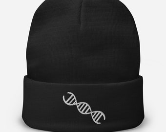 DNA Embroidered Beanie, Biology Hat, Biologist Gift, Scientist Hat, Medical Hat, DNA Strand Hat, Molecule Gift, Graduate Student Hat