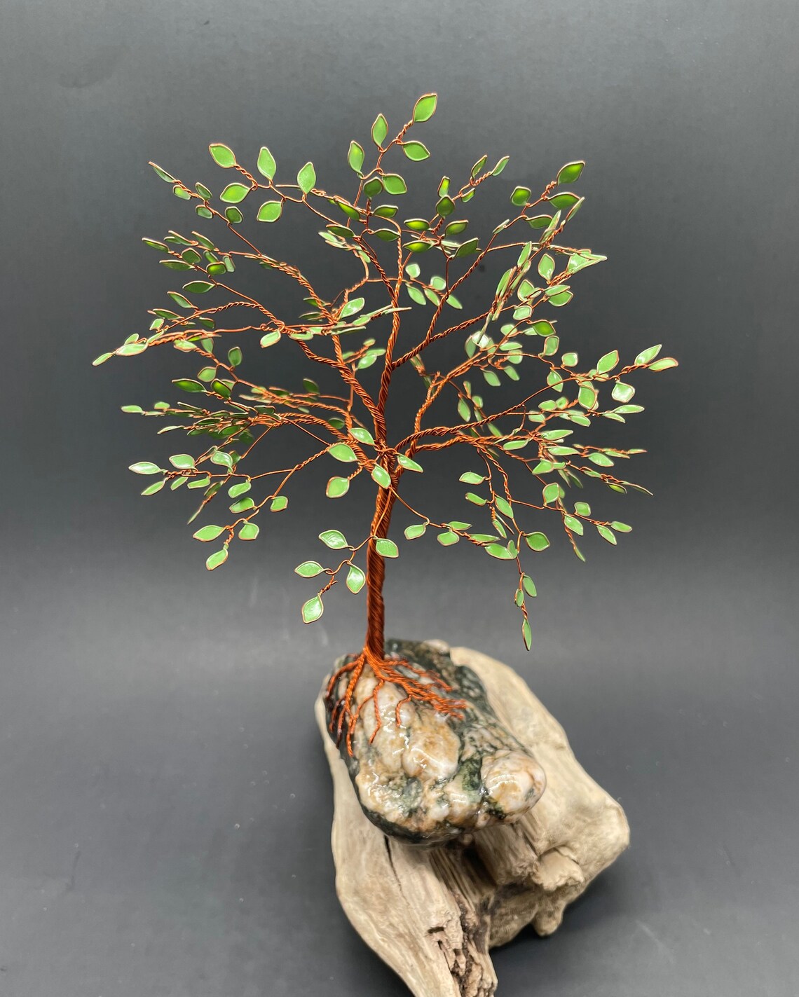 Copper and Green Wire Bonsai Tree of Life Sculpture Handmade Etsy