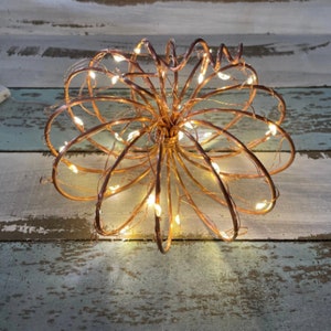 Copper Wire Lighted Autumn Table Pumpkin, Battery LED Thanksgiving Centerpiece, Simple Elegant Rustic Fall Table Decor, Halloween Event