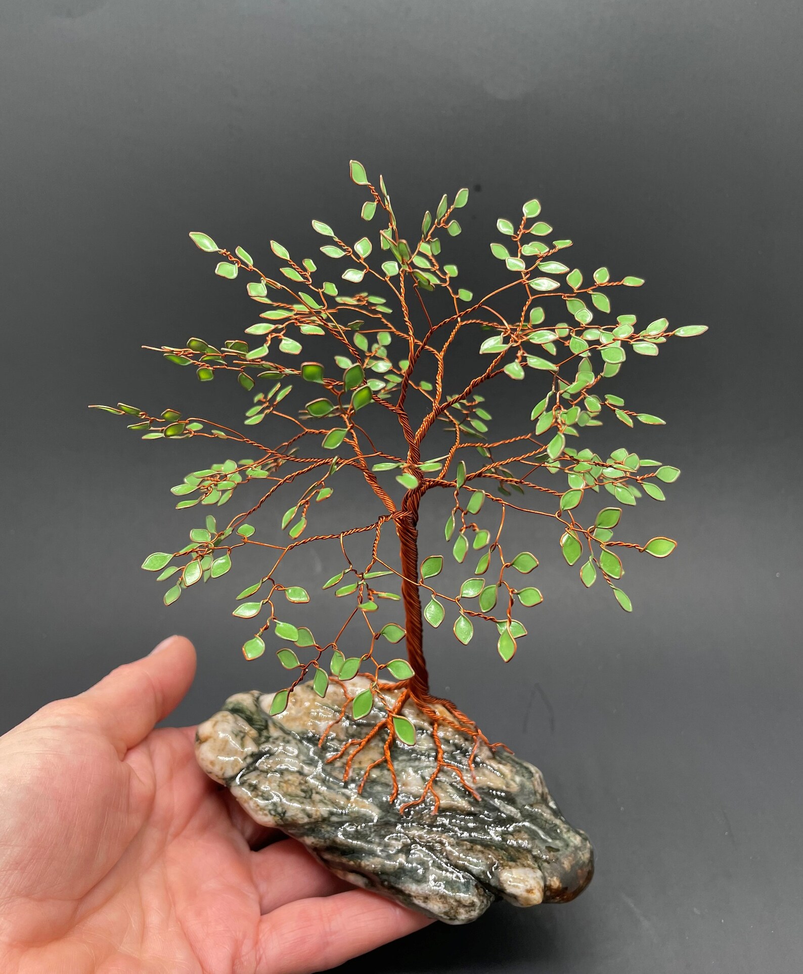 Copper and Green Wire Bonsai Tree of Life Sculpture Handmade Etsy