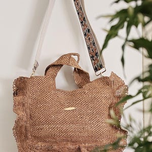 sac raphia 2 en 1, sac à bandoulière, sac été , sac raphia naturel, sac bohème chic