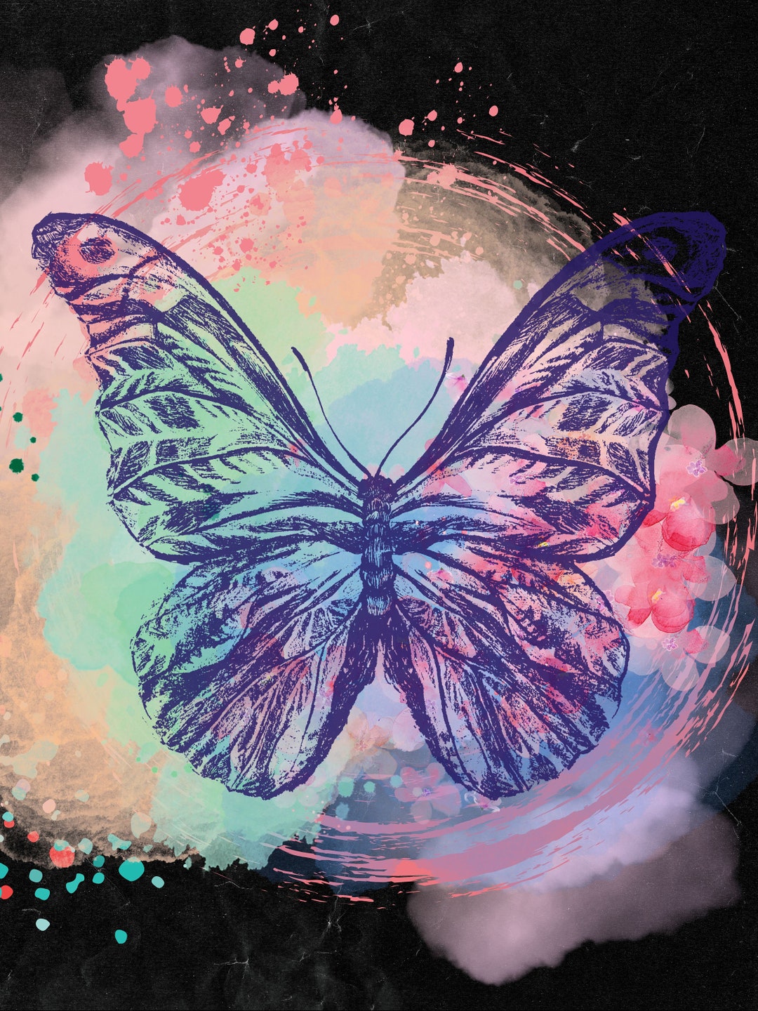 Butterfly in a Circle Printable Wall Art - Etsy