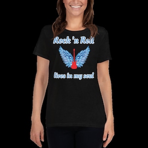 Rock T Shirt, Graphic Shirt for Women, RocknRoll V-Neck Tee, TShirt with Saying, Guitar TShirt, Music Lover T-Shirt, Rock in my Soul Shirt