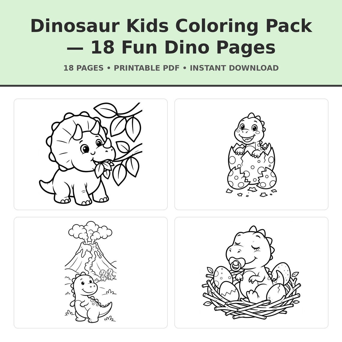 Dinosaur Coloring Pages for Kids, Printable Dino Coloring Book, Boys ...