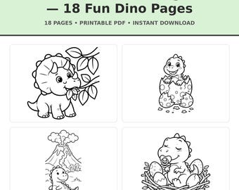 Dinosaurier-Malvorlagen für Kinder, druckbares Dino-Malbuch, Geburtstags-Aktivitätsblätter für Jungen, lustiges Malen für Kleinkinder (PDF), sofortiger Download