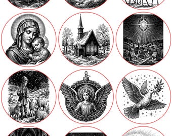 Krippen-Lasergravur-SVG-Bundle, 12 religiöse Weihnachtsmotive aus Holzschnitt, Heilige Familie, Engel, christliche Laserdateien (PNG)