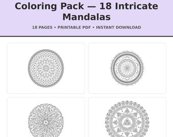 Mandala-Malvorlage für Erwachsene, aufwendiges Mandala-Malbuch zur Stressbewältigung, Entspannungs-PDF zum Ausdrucken, Achtsamkeitskunst, Sofort-Download