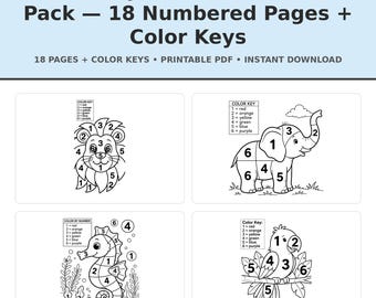 Malen nach Zahlen – Malvorlagen, Malbuch zum Ausdrucken, Malvorlagen für Kinder, Tiermotive zum Ausmalen nach Zahlen, Spielerisches Lernen, Sofort-Download
