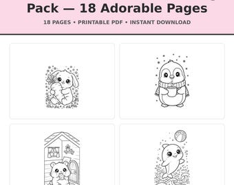 Kawaii-Malvorlagen, Malbuch mit niedlichen Tieren, Malvorlagen für Kinder zum Ausdrucken, bezaubernde Chibi-Tiere (PDF), Malspaß, Sofort-Download