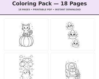 Halloween-Malvorlagen, Gruselig-süßes Malbuch, Druckbare Halloween-Aktivität für Kinder, Geister-Kürbis-Malvorlagen (PDF), Sofort-Download