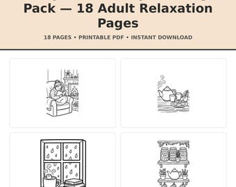 Gemütliche Malvorlagen für Erwachsene, ausdrucksstarke und einfache Entspannungs-Malvorlagen, druckbare Hygge-Selbstfürsorge-PDF, digitaler Download zur Stressbewältigung