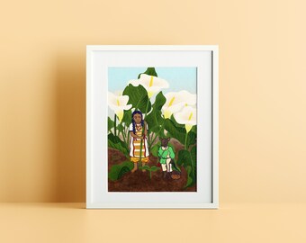 Fille mexicaine et impression d'Art chien Xolo - Illustration d'Alcatraces