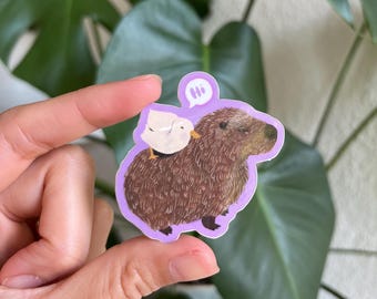 Kawaii Capybara and Duck Sticker: Adorable Animal Laptop Decal