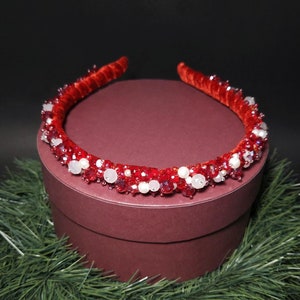 Weihnachtsstirnband rot, Weihnachtsfeier, Weihnachtsgeschenk, Weihnachtssüßigkeitsstirnband, Weihnachtskopfschmuck, Vintage Weihnachten rote Weihnachten