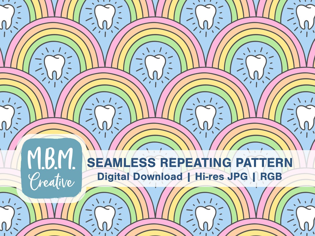 Teeth & Pastel Rainbows Seamless Repeat Pattern for Commercial Use ...
