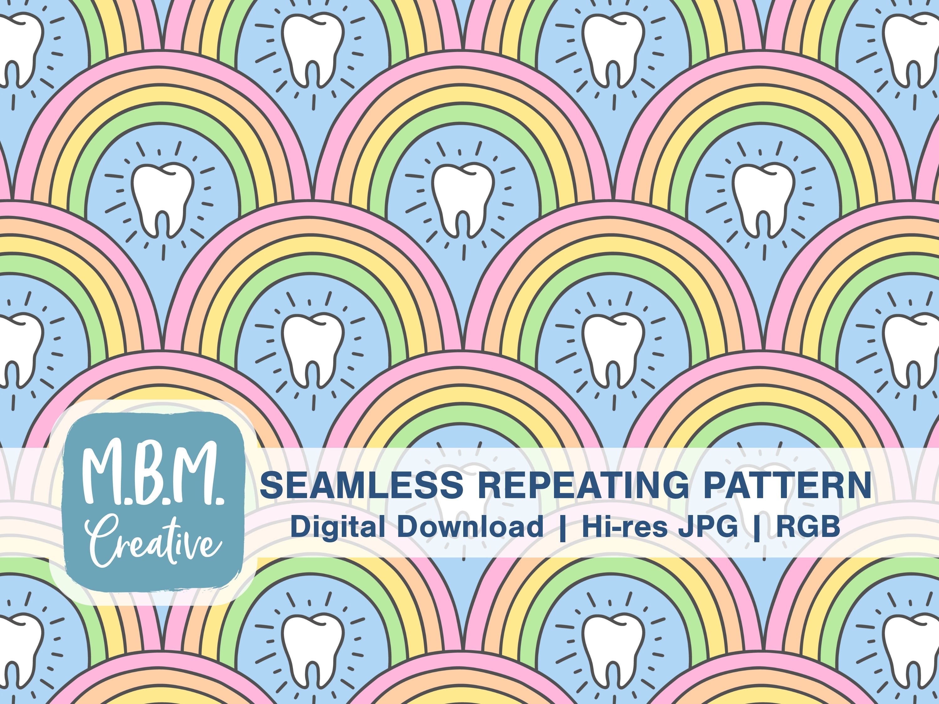 Teeth & Pastel Rainbows Seamless Repeat Pattern for Commercial Use ...