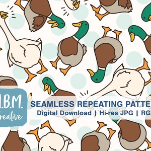 Ente... Ente... Ente... Gans! auf Blass beige Nahtlosen Wiederholungsmuster kommerzielle Nutzung, Enten Gänse Kinder Nahtlose Datei, Niedliche Vögel Digitaler Download
