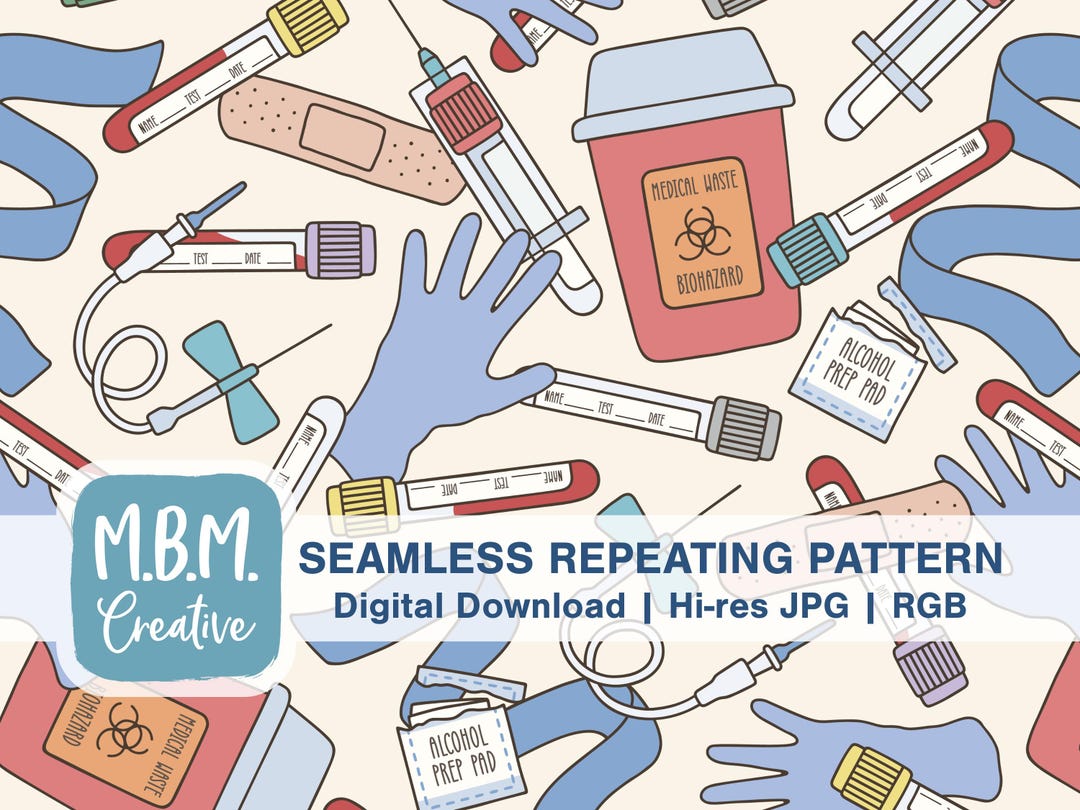 Phlebotomy Pattern on Beige Seamless Pattern Commercial Use, Blood Draw ...