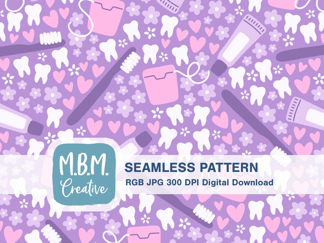 Spring Dental on Purple Seamless Repeat Pattern for Commercial Use ...